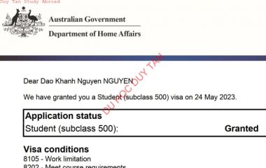 Visa du học Úc - Nguyễn Đào Khãnh Nguyên