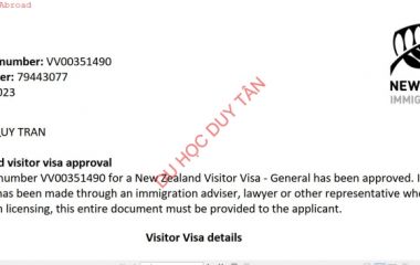 Visa du lịch New Zealand - Trần Quý Cư
