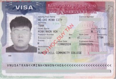 Visa du học Mỹ - Trần Minh Nhơn Hoà