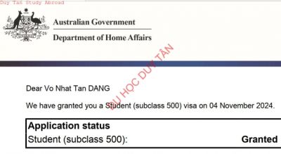 Visa du học Úc - Đặng Võ Nhật Tân