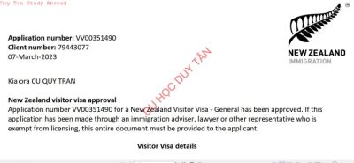 Visa du lịch New Zealand - Trần Quý Cư