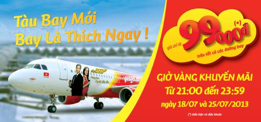 Vé máy bay giá rẻ Vietjet Air giá chỉ từ 99.000đ