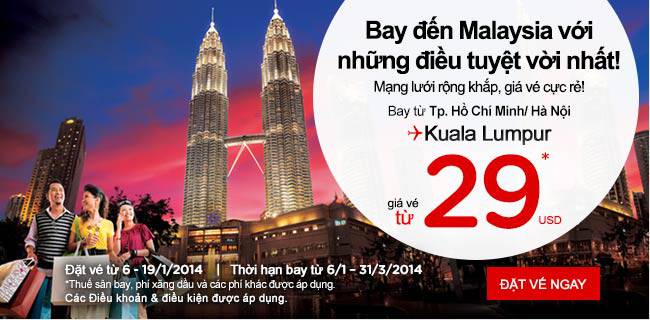 Vé máy bay Air Asia Khuyến Mãi 6 Jan, 2014