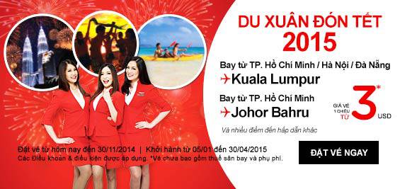 Vé air asia giá rẻ - Du Xuân đón Tết 2015