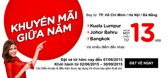 Vé máy bay giá rẻ - Air Asia khuyến mãi giữa năm- Đặt ngay, Bay liền!